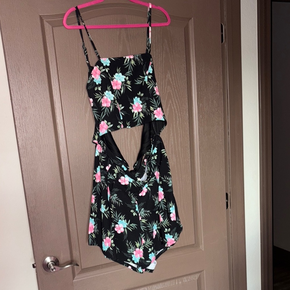 Floral Black Cutout Dress